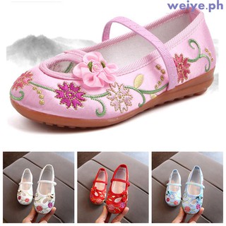 Chinese Embroidered Floral Shoes Baby Girls Flat Shoes Ballet Costume Shoes HanFu CNY Shoes