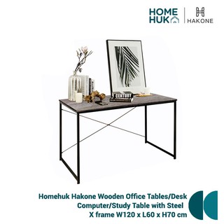 Homehuk Hakone Wooden Office Tables/Desk , Computer/Study Table with Steel X frame W120 x L60 x H70
