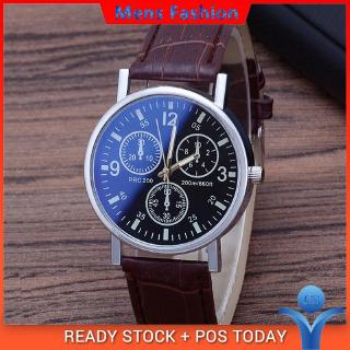 Ready Stock Men Analog Quartz Wrist Watch PU Leather Male Watch（Random color）