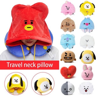 BTS Cartoon Hooded U-Pillow Travel Neck Pillow BT21 Travel Cushion