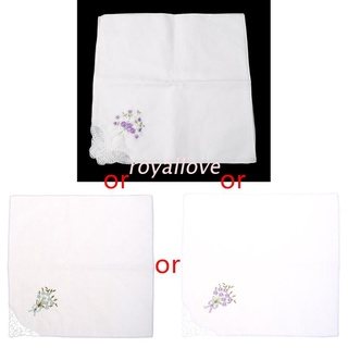 royal 6 Pcs Vintage Cotton Ladies Embroidered Lace Handkerchief Women Floral Hanky