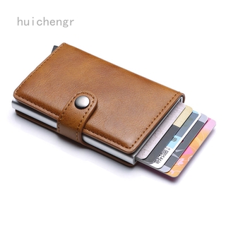 Huichengr RFID Shielded Anti-theft Aluminum Alloy Blocking Vintage Business Safe Card Case Wallet Automatic Elastic Card Package (1)