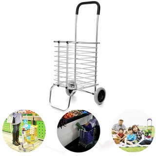 Shopping Cart Grocery Rolling Folding Laundry Basket on Wheels Foldable Utility Trolley