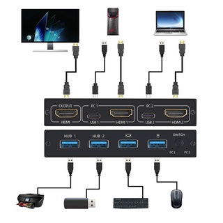 2-Port HDMI USB KVM 4K Switch Splitter For Shared Monitor Keyboard And Mouse Adaptive EDID / HDCP Pr