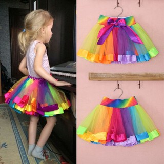 Kids Baby Dancewear Bowknot Tutu Skirt Girls Rainbow Tulle