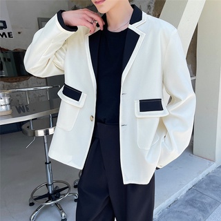 Stitching White Suit Jacket Handsome Light Design Coat
