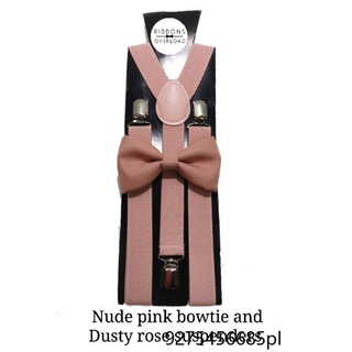 Nude pink bowtie with Dusty rose suspenders