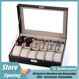 Display 12 Slots Grids Watch Storage Organizer Case PVC Leather Jewelry Display Storage Box (1)