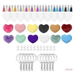 Dream 24 Pcs DIY Crafts Acrylic Leather Tassel Keychain Set Heart Shape Keychain Blank