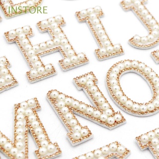 INSTORE Crafts Patches Applique Apparel Sewing Fabric Letter Patches White Pearl Sewing DIY Sparkle for Cloth Alphabet Embroidery Clothes Embroidery