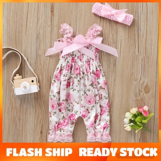 2Pcs Baby Girl Clothes Floral Pink Baby Romper and Headband Newborn Baby Onesie Cute Lace Toddler Jumpsuit