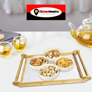 Bamboo Food Tray Marble White Coll.
