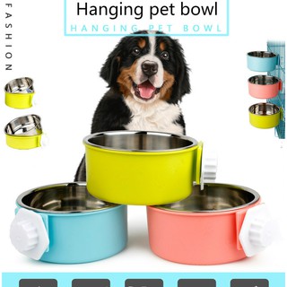 Pet bowl feeder cat bowl stainless steel dog bowl dog cage hanging fixed pet bowls Pet Supply