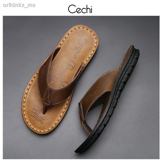 ✜✗ஐFlip-flops men s trendy flip flops black slippers summer beach leather sandals 2020 new outer wea