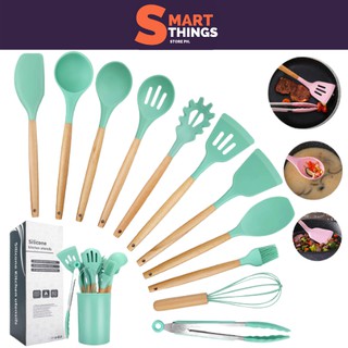 12 Pcs Wooden Silicone Kitchen Utensils, Cooking Tools Set Heat Resistant