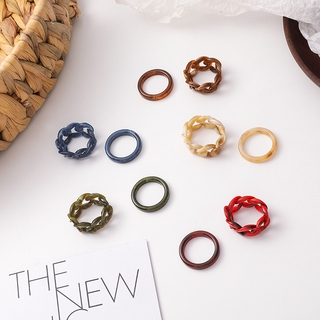 2pcs/Set retro acrylic Korean chain resin ring personality rings