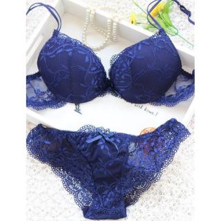 Underwear Satin Embroidery Lace Bra Sets With Panties 2 Pcs Lingerie Set