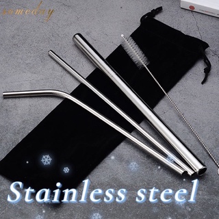 5pcs stainless metal straw Set Drinking Straws Stainless Steel Stirring+Brush+Bag