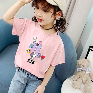 BTS Fashion T-shirts Girls Pink T-shirts Children Cute Print Tee Shirts