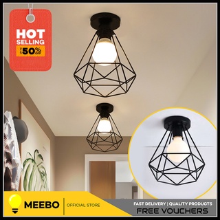 MEEBO Vintage Ceiling Lights Iron Black Ceiling Lamp Retro Cage Light Kitchen Fixtures Home Lighting
