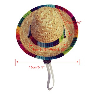 Cute Mini Puppy Dog Cat Straw Woven Sun Hat Cap Mexican Sombrero Pet Supplies Cute Costume for Dogs Adjustable (2)