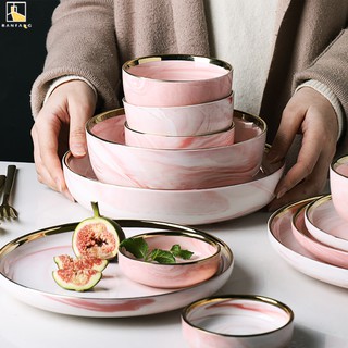 BANFANG Golden rim Marble Ceramic Tableware Combination
