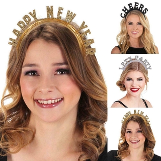 Adult Children Happy New Year Headband Glitter Letters Gold Silver Hair Hoop