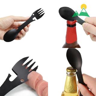 ☁☀ 5 in 1 Multi-functional Stainless Steel Outdoor Camping Survival EDC Tool Fork Knife Spoon Bottle/Can Opener