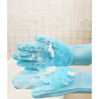 1 pair Magic Silicone Rubber Washing Gloves Scrubber Cleaning Brush(Random colors) (1)