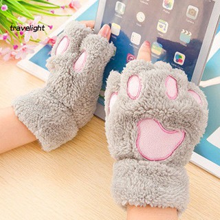 〖TL〗Cute Fluffy Bear/Cat Plush Warm Soft Half Covered Gloves Mittens Gift Decoration (5)