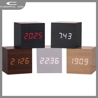 Ins Desktop Electronic Digital Wood Clock Minimalist Voice Control Led Luminous Bedside Alarm Clock