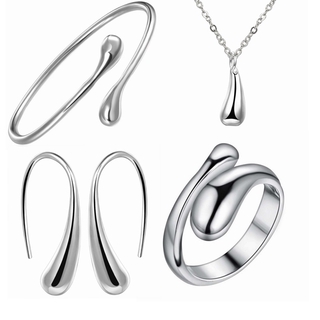 [HOT] drop ear hook ring a family of four bracelet necklace drop Jewelry Set (5)
