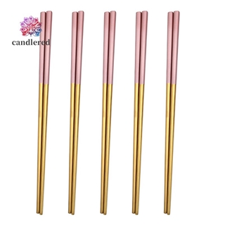 CBPH 5 Pairs of Chopsticks, Stainless Steel Cutlery Set -Pink