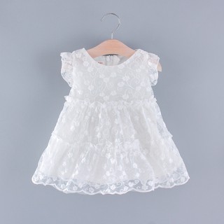 Girls' dress summer lady baby small flying sleeve floral elegant lace mesh Princess cake skirt