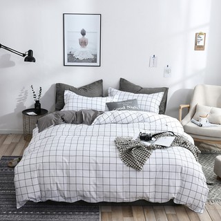 White Plaid 3/4in1 Fashion Bedding Set Bedsheet Pillowcase Blanket Quilt Cover Set witthout any comforter