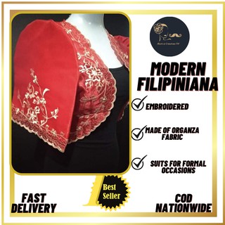 High Quality Modern Filipiniana Bolero in Butterfly Sleeves Color Red (Maria at Crisostomo PH)