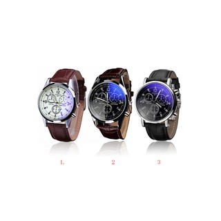 PU Leather Blue Ray Glass Analog Watch Wrist Watch Busines Watch for Men