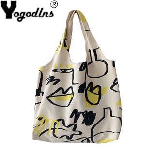Yogodlns Casual Graffiti Canvas Totes Bag For Women Large Capacity Shoulder Bags