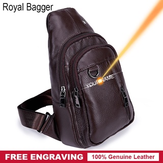 ◙▧❁Royal Bagger Chest Bag for Man Italian 100% Cow Leather Men's Casual Crossbody Outdoor Sports Bag