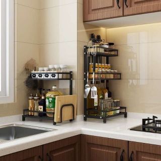 2-layer stainless steel kitchen shelf seasoning rack floor multi-layer household condiments
