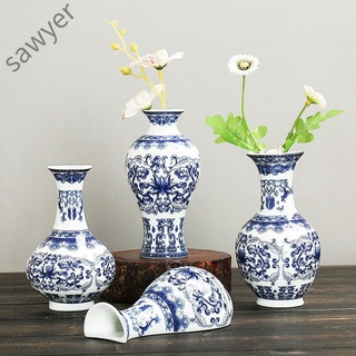 Wall Mounted Traditional Chinese Blue And White Porcelain Vases Living Room
