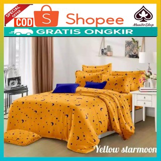 Yellow Star Moon Motif Bed Sheets Cartoon Character Size 180x200