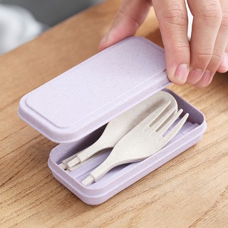 【Hot Sale/In Stock】 Chopsticks, fork and spoon set comes with folding tableware, wheat straw, enviro (4)