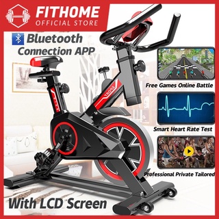 FITHOME Bluetooth Connection Vertical Stationary Bicycle Exercise Bike 3D/Real LED Scene Selection