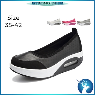 S×D ✈Ready Stock✈ New Women's Shoes Breathable Platform Sports White Nurse Shoes Large Size 35-42
