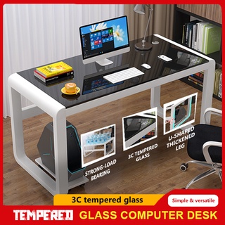 Tempered Glass Computer Table with U-Shape Legs for Bedroom Study room Living room and Office table