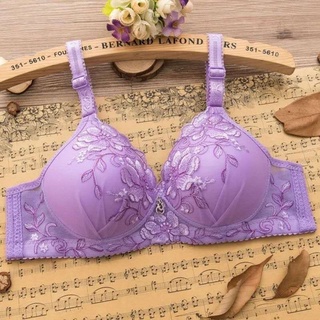 Two pieces small chest gathered bra embroidered no steel ring bra