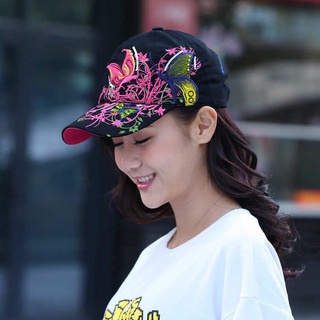 Baseball Cap Female Korean Spring and Summer Outdoor Casual Peaked Cap Sun-Shade All-Match Butterfly Embroidery Street Sun Protection Hat