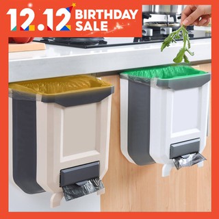 [COD] Kitchen Cabinet Hanging Foldable Trash Bin Trash Can Easy Open and Clean with Trash Bag Holder (1)
