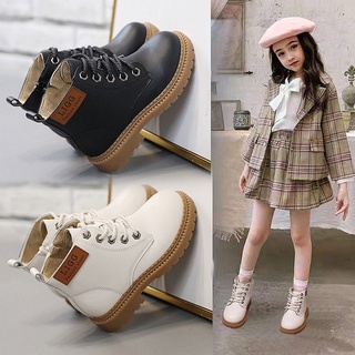 Girls Martin Boots 2021 New Autumn And Winter Student Children S Shoes Boys Non-Slip Rubber With Velvet